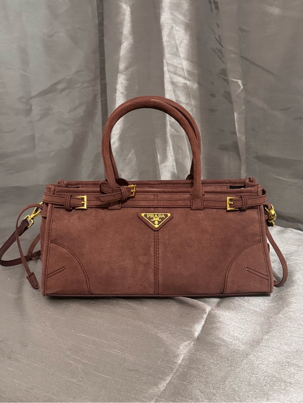 Prada Brown Suede Satchel Bag - Picture 2 of 16